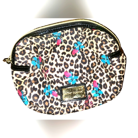 Betsey Johnson Handbags - Betsey Johnson Small Leopard Print Floral Cosmetic Bag